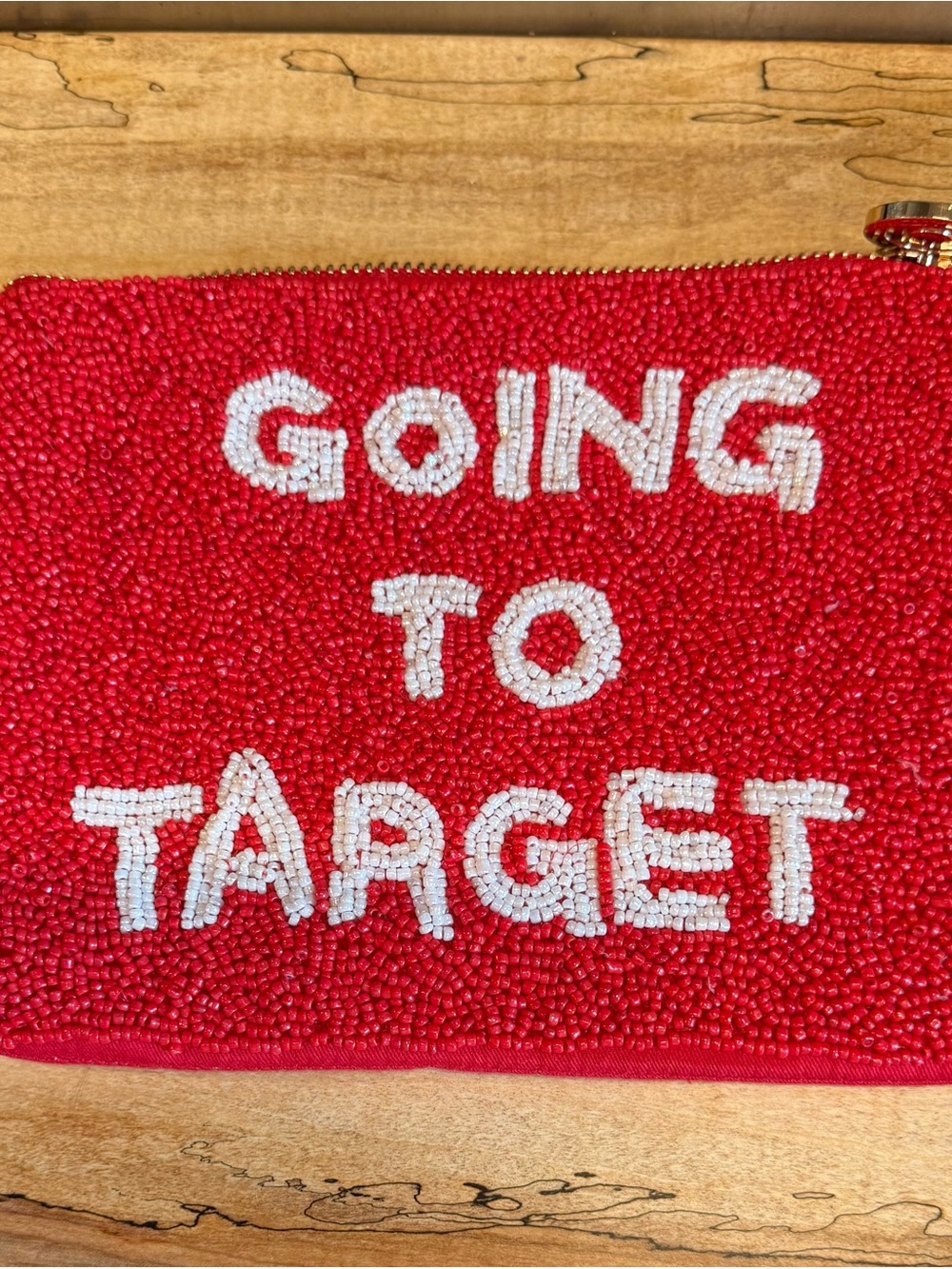 Red 'Going to Target' Beaded Cosmetic Pouch
